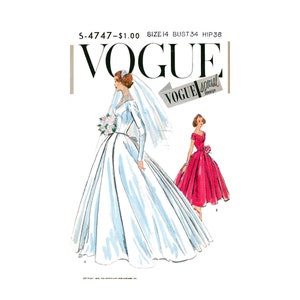 50s Classic Bride or Bridesmaid&#39;s Dress with Long or Short Sleeves, Bust 34, Vogue Special Design S-4747 Sewing Pattern Reproduction