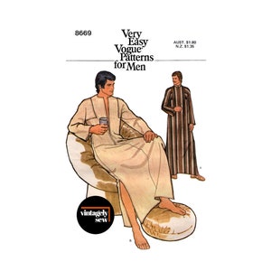 70s Men's Round Neck or Mandarin Collar, Front Zipper Caftan, Various Sizes, Vogue 8669 Vintage Sewing Pattern Reproduction