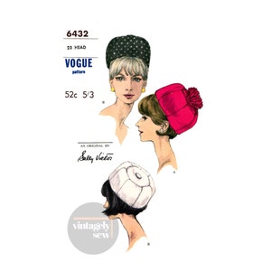 60s Sectioned, Dome-Shaped Hat by Sally Victor, Head Size 23 (59 cm), Vogue 6432, Vintage Sewing Pattern Reproduction