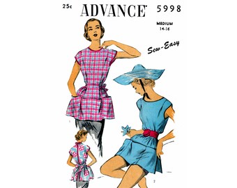 50s Cobbler's Housework Apron and Outdoor Gardening Poncho, Medium Size Bust 32-34", Advance 5998 Vintage Sewing Pattern Reproduction