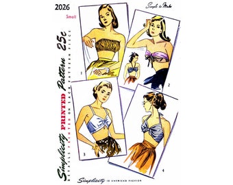 40s Set of Summer Bra Tops, Bust 30"-32", Simplicity 2026, Vintage Sewing Pattern Reproduction