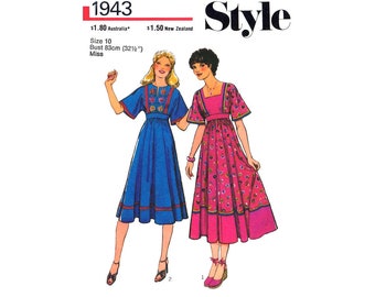 70s High Waisted Boho Dress in Two Lengths, Bust 32.5" (83 cm) Style 1943, Vintage Sewing Pattern Reproduction