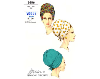 60s Turban Hat by Halston of Bergdorf Goodman, Head Size 22, Vogue 6606, Vintage Sewing Pattern Reproduction