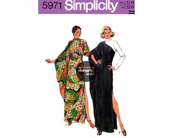 70s Cowl Neckline Caftan with Kimono Sleeves, Bust 31.5-32.5&quot; or 34-36&quot; or 38-40&quot; Simplicity 5971, Vintage Sewing Pattern Reproduction