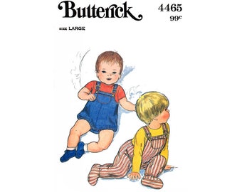 70s Baby or Toddler Overalls in Two Lengths, Butterick 4465, Size Large, Vintage Sewing Pattern Reproduction