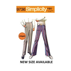 70s Men's Jean-Cut Bell-Bottom or Straight Leg Tailored Pants, Various Sizes, Simplicity 9736 Sewing Pattern Reproduction