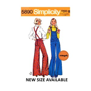 70s Rare Bell Bottom Overalls with Crossover Suspenders, Various Sizes, Simplicity 5890 Vintage Sewing Pattern Reproduction