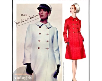 60s Military Style, A-Line Coat, Bust 38" (97 cm) Vogue Paris Original 1675 Vintage Sewing Pattern Reproduction