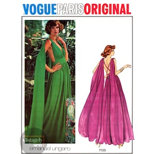 70s Evening Goddess Dress, Bust 31.5&quot; (80 cm), 32.5&quot; (83 cm) or 34&quot; (87 cm) Vogue Paris Original 1135, Vintage Sewing Pattern Reproduction