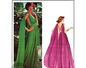 70s Evening Goddess Dress, Bust 31.5&quot; (80 cm), 32.5&quot; (83 cm) or 34&quot; (87 cm) Vogue Paris Original 1135, Vintage Sewing Pattern Reproduction