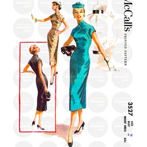 May include: Vintage McCall's sewing pattern for a misses' dress. The pattern number is 3527, the size is 16, and the bust measurement is 34. The pattern shows three women wearing different versions of the dress, one in teal, one in black, and one in white.