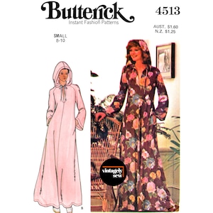 70s Flared, Evening Length Caftan with Hood, Bust 31.5 (80 cm) to 32.5 (83 cm), Butterick 4513, Vintage Sewing Pattern Reproduction