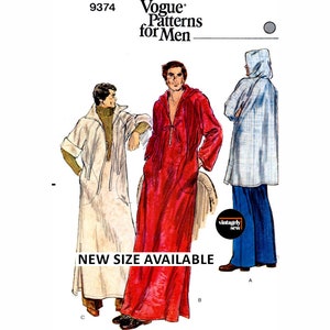 70s Men's Hooded Caftan or Tunic, Chest 38-40 (97-102 cm) or 42-44 (107-112 cm), Vogue 9374 Vintage Sewing Pattern Reproduction