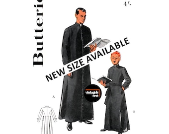 50s Men&#39;s or Boy&#39;s Cassock in Two Styles, Chest Size 30 (76.5 cm), 36 (91 cm) or 38 (97 cm), B6765 Vintage Sewing Pattern Reproduction