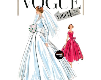 50s Classic Bride or Bridesmaid's Dress with Long or Short Sleeves, Bust 32 or 36, Vogue Special Design S-4747 Sewing Pattern Reproduction