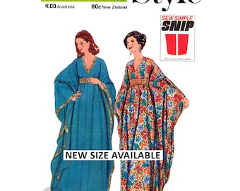 70s Batwing Caftan, Sizes 8-10 (31.5-32.5), 12-14 (34-36) or 38-40 (42-44), Style 4681 Vintage Sewing Pattern Reproduction