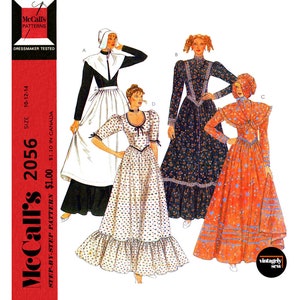 Prairie Dress, Pilgrim Kostüm, Schürze, Schal und Hüte, Büste 32,5 bis 36 (83-92 cm) McCall&#39;s 2056, Vintage Schnittmuster Reproduktion