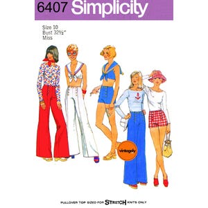 トップス K 70s Sailor Tops, Wide Leg Pants and Shorts, Bust 32.5 (83 Cm