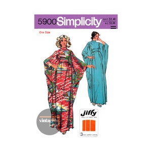 70s Bias Roll Collar, Batwing Caftan with Tie Belt, Sizes 10-16 (Bust 32.5"-38"), Simplicity 5900 Vintage Sewing Pattern Reproduction