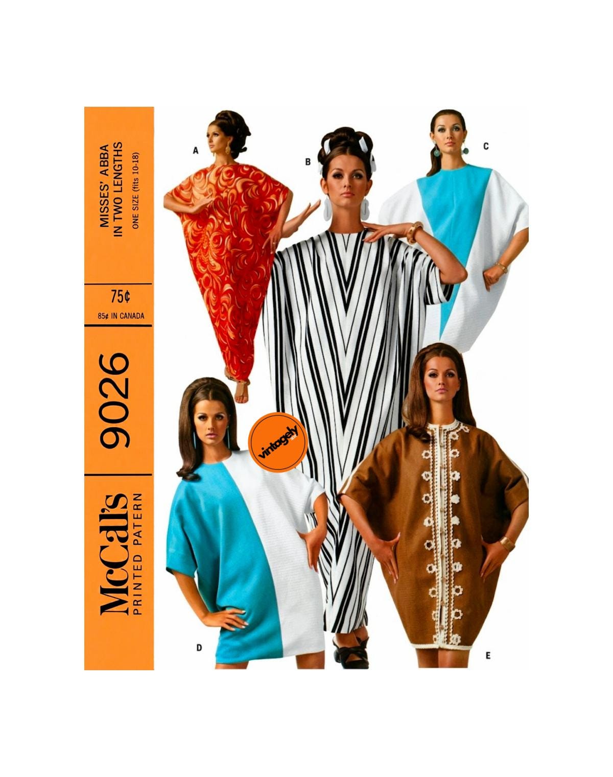 60s Women's Abba Caftan in Two Lengths, Bust 32.5-40 (83-102 Cm ...