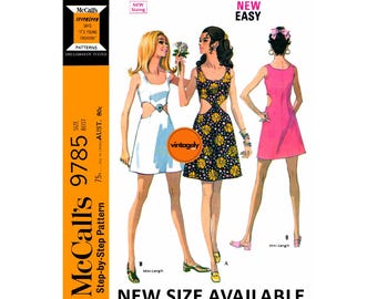 60s Cut-Away Midriff Party Dress in Two Lengths, Various Sizes, McCall's 9785, Vintage Sewing Pattern Reproduction