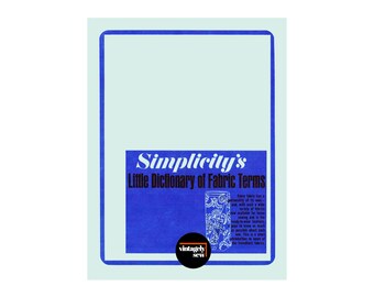 60s Little Dictionary of Fabric Terms and Guide to Sewing with Plaids and Stripes By Simplicity Patterns, PDF Digital Download