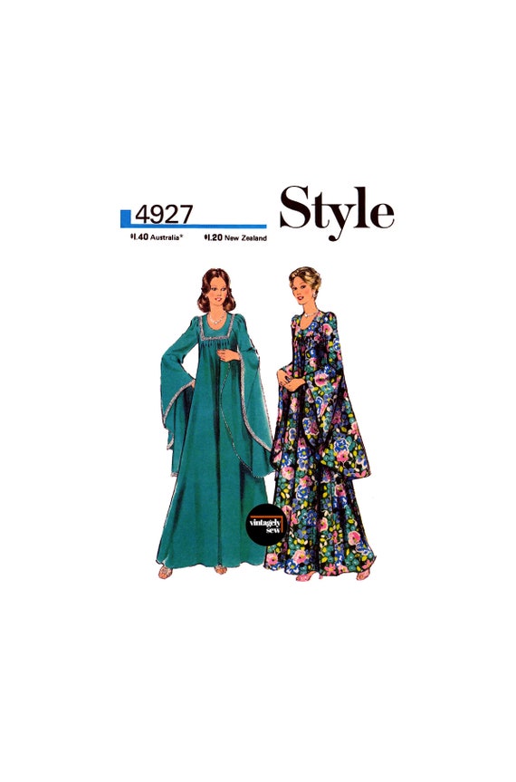 70s Evening Caftan With Godet Sleeves, Bust 32.5 83 Cm, 34 87 Cm