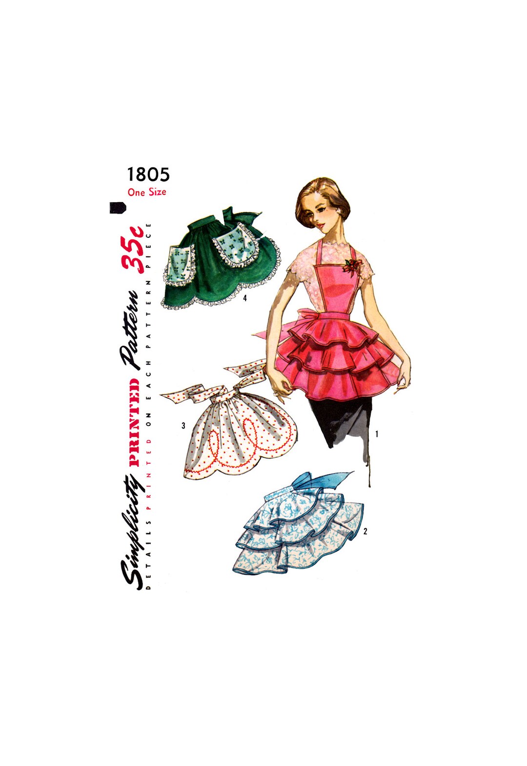 50s Women's and Misses' Aprons With Style and Trim Variations, One Size ...