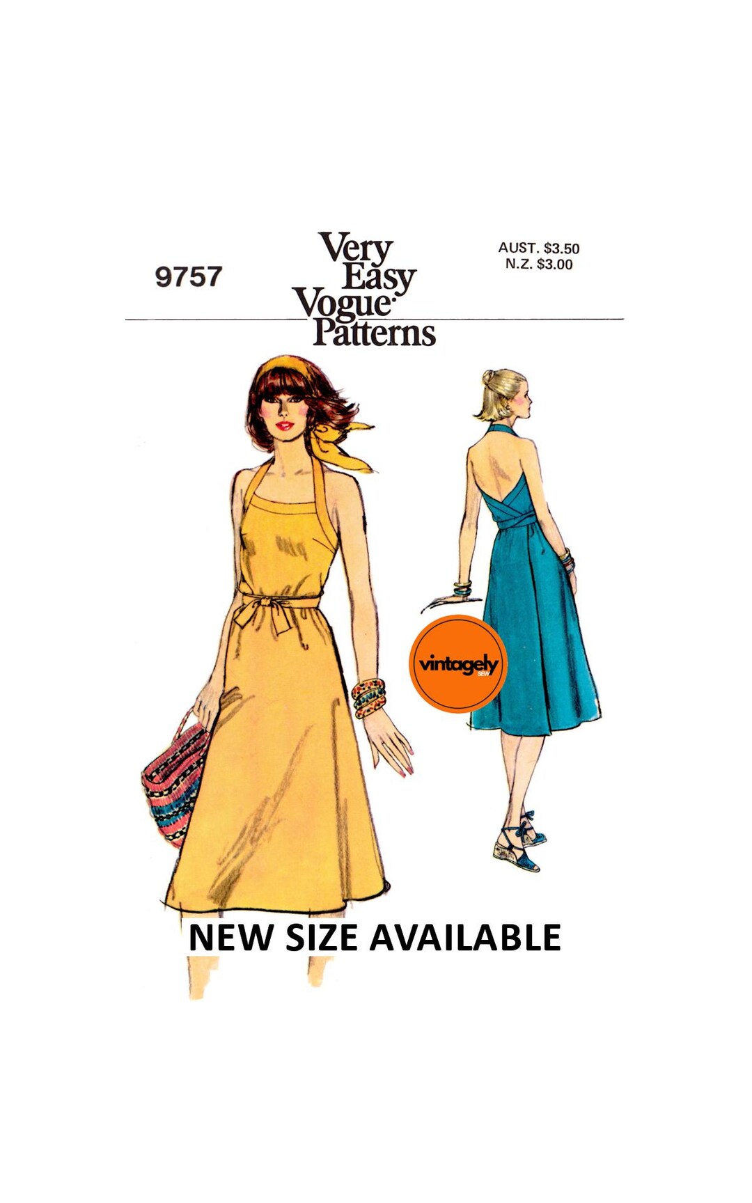 70s Back Wrapped Halter Sundress, Various Sizes, Vogue 9757, Vintage ...