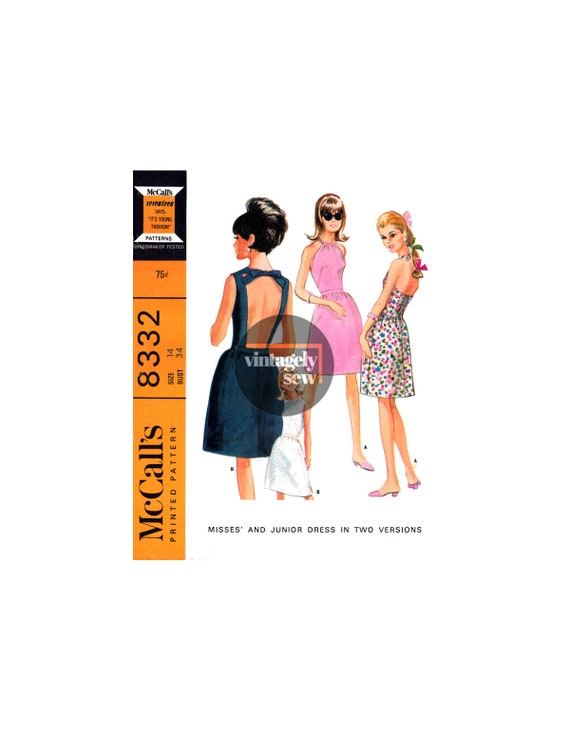 60s Halter Neck or Deep Cut Back Bodice Dress, Bust 32 81 Cm or 34 87 Cm  Mccall's 8332, Sewing Pattern Reproduction 