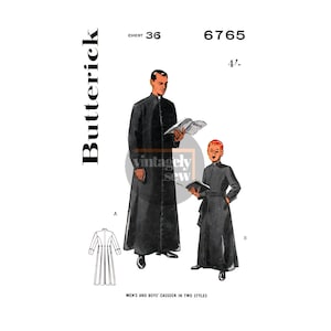 50s Men's or Boy's Cassock in Two Styles, Various Sizes, Butterick 6765 ...