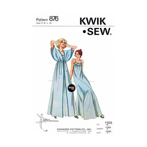 70s Sleeveless Nightgown and Peignoir, Bust 32.5"-45" (83-114 cm) Kwik Sew 876, Vintage Sewing Pattern Reproduction