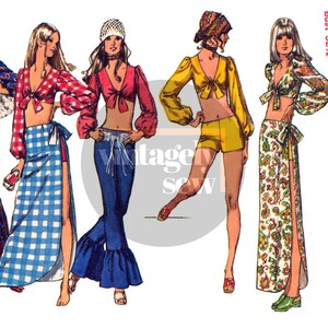 70s Music Festival Hip Hugger Pants, Shorts, Tops & Wrap Skirt, Bust 32.5 83 cm or 34 87 cm, Simplicity 9412 Sewing Pattern Reproduction bust 32.5 (83 cm)