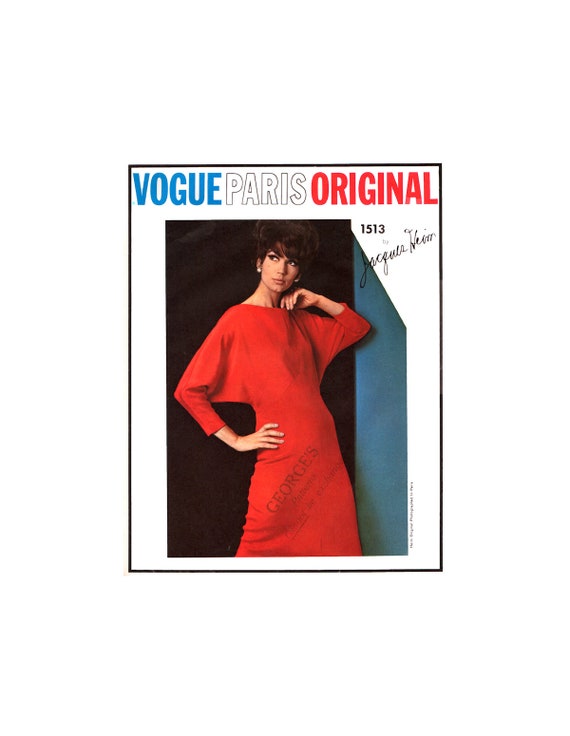 60s Slightly Fitted Dolman Sleeve Dress by Jacques Heim Bust 32 Waist 25 Hip 34 Vogue Paris Original 1513 Sewing Pattern Reproduction