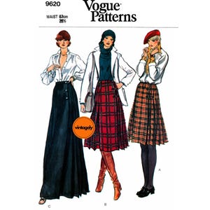 May include: Vogue Patterns sewing pattern 9620 featuring illustrations of three skirt designs. The pattern includes a waist measurement of 26 1/2 inches and 67cm. The Vogue Patterns logo is visible.