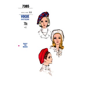 60s Classic French, Lined Beret, Millinery, Hat Making, Vogue 7385, Sewing Pattern Reproduction, Head Size 22