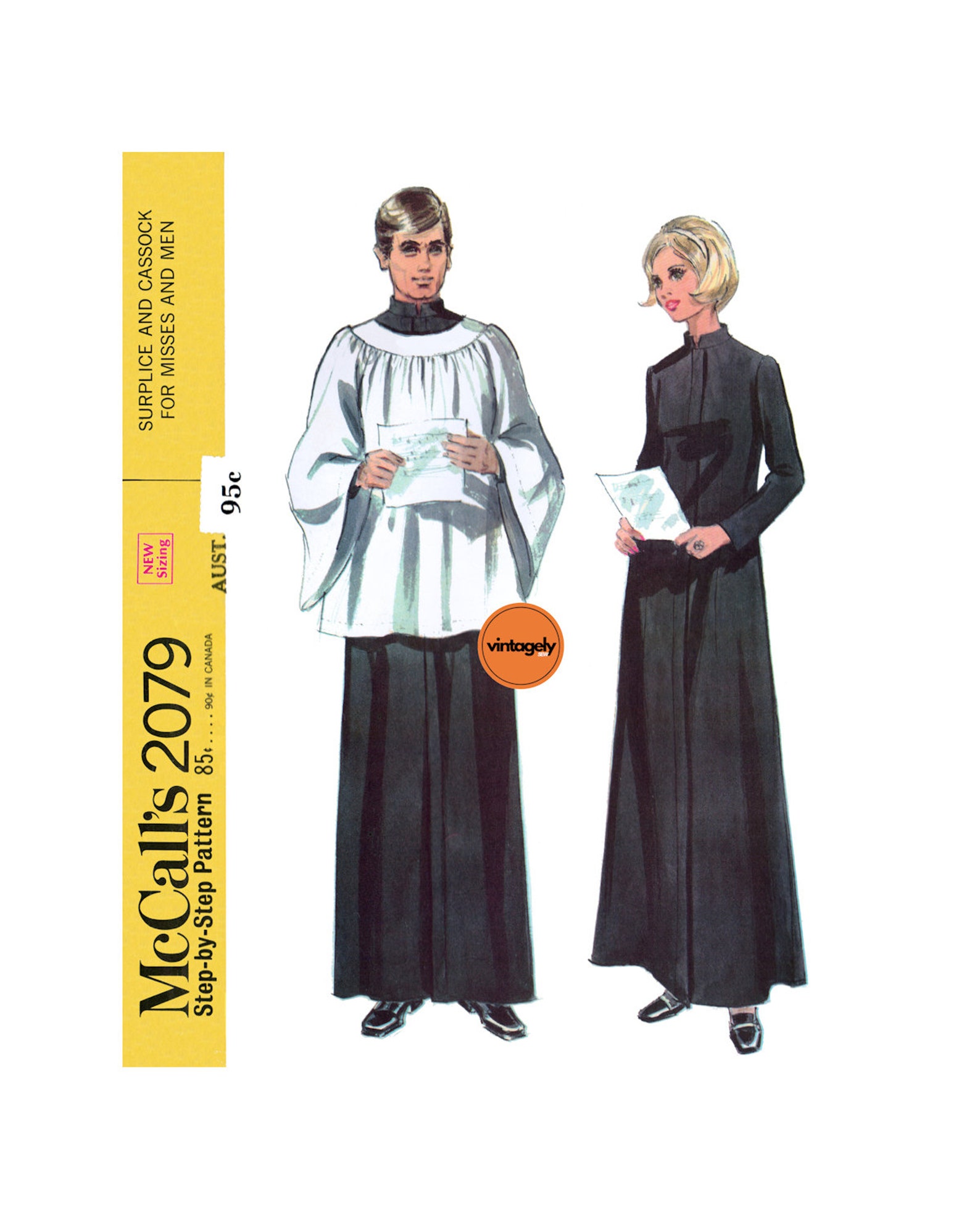 60s Mens' or Womens' Surplice and Cassock, Various Sizes, Mccall's 2079 ...