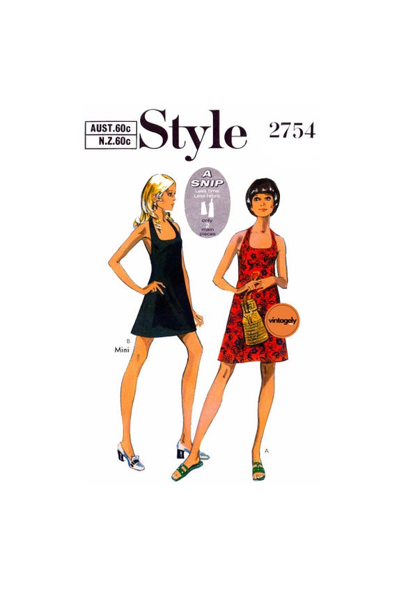 70s Halter Neckline Dress in Micro Mini or Regular Length, Bust 34 (87 Cm)  or 38 (97 Cm), Style 2754, Vintage Sewing Pattern Reproduction - Etsy
