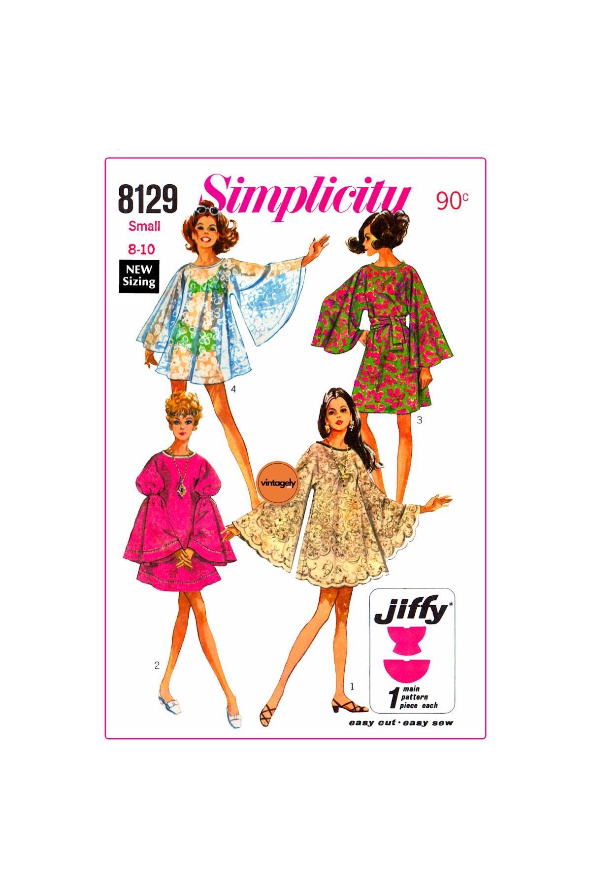 60s Tablecloth Dress in Two Lengths, Bust 31.5-32.5 (80-83 cm), Simplicity 8129, Vintage Sewing Pattern Reproduction