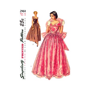 40s Ankle or Floor Length Evening Dress with Stole, Bust 30&quot; Waist 25&quot; Hip 33&quot; Simplicity 2964 Vintage Sewing Pattern Reproduction