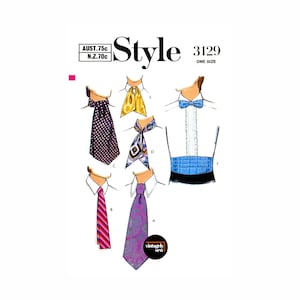 70s Men's Classic Set of Ties, Cravats, Bow Tie and Cummerbund, One Size, Style 3129 Vintage Sewing Pattern Reproduction