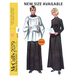 60s Mens&#39; or Womens&#39; Surplice and Cassock, Various Sizes, McCall&#39;s 2079, Vintage Sewing Pattern Reproduction