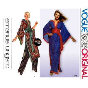 70s Dress in Two Lengths, Sash and Pants, Bust 36&quot; (92 cm) Vogue 1780, Vintage Sewing Pattern Reproduction