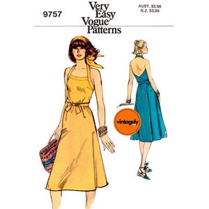 Wrapped Sundress Pattern 70s Back Wrapped Halter Sundress, Various Sizes, Vogue 9757, Vintage ...