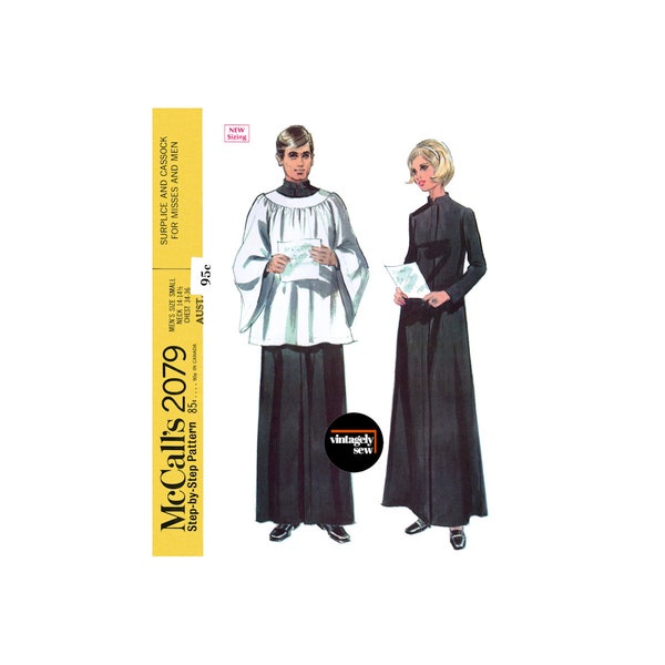 60s Men's Surplice and Cassock, Chest 34-36,  McCall's 2079, Vintage Sewing Pattern Reproduction