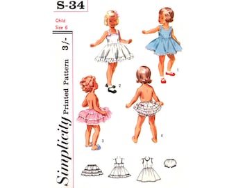 50s Child's Slip, Petticoat and Ruffled Panties, Size 6, Simplicity S-34, Vintage Sewing Pattern Reproduction