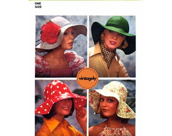 70s Wide Brimmed, Top Stitched Sun Hat, Adjustable One Size, Simplicity 6431, Vintage Sewing Pattern Reproduction