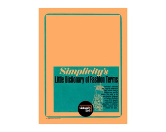 60s Little Dictionary of Fashion Terms and Silhouette Shape Up By Simplicity Patterns, Fashion Information, Diagrams, PDF Digital Download
