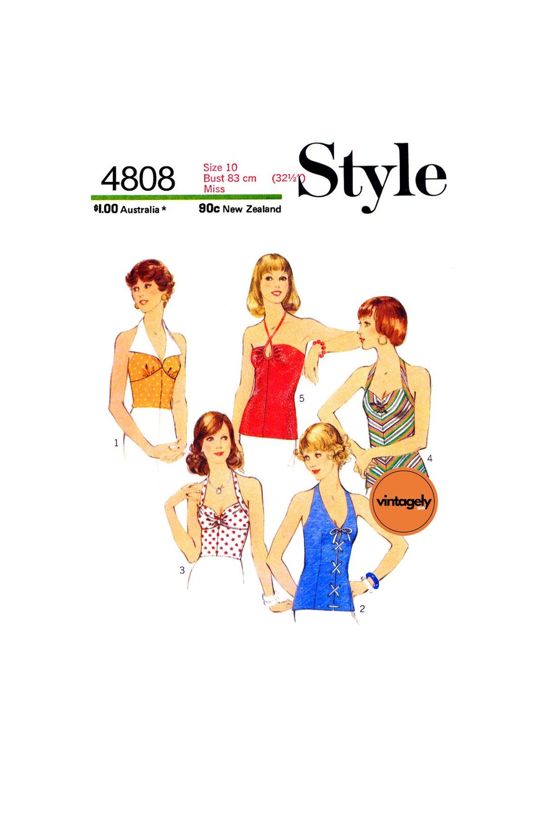 Tops Variations 70s Set of Summery Halter Tops With Variations, Bust 32.5 (83 Cm ...