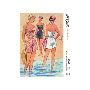 jaren ' 50 Women's badpak en stammen of korte broek, buste 30 "taille 25" Hip 33 ", McCall 8103, vintage Naaipatroon reproductie